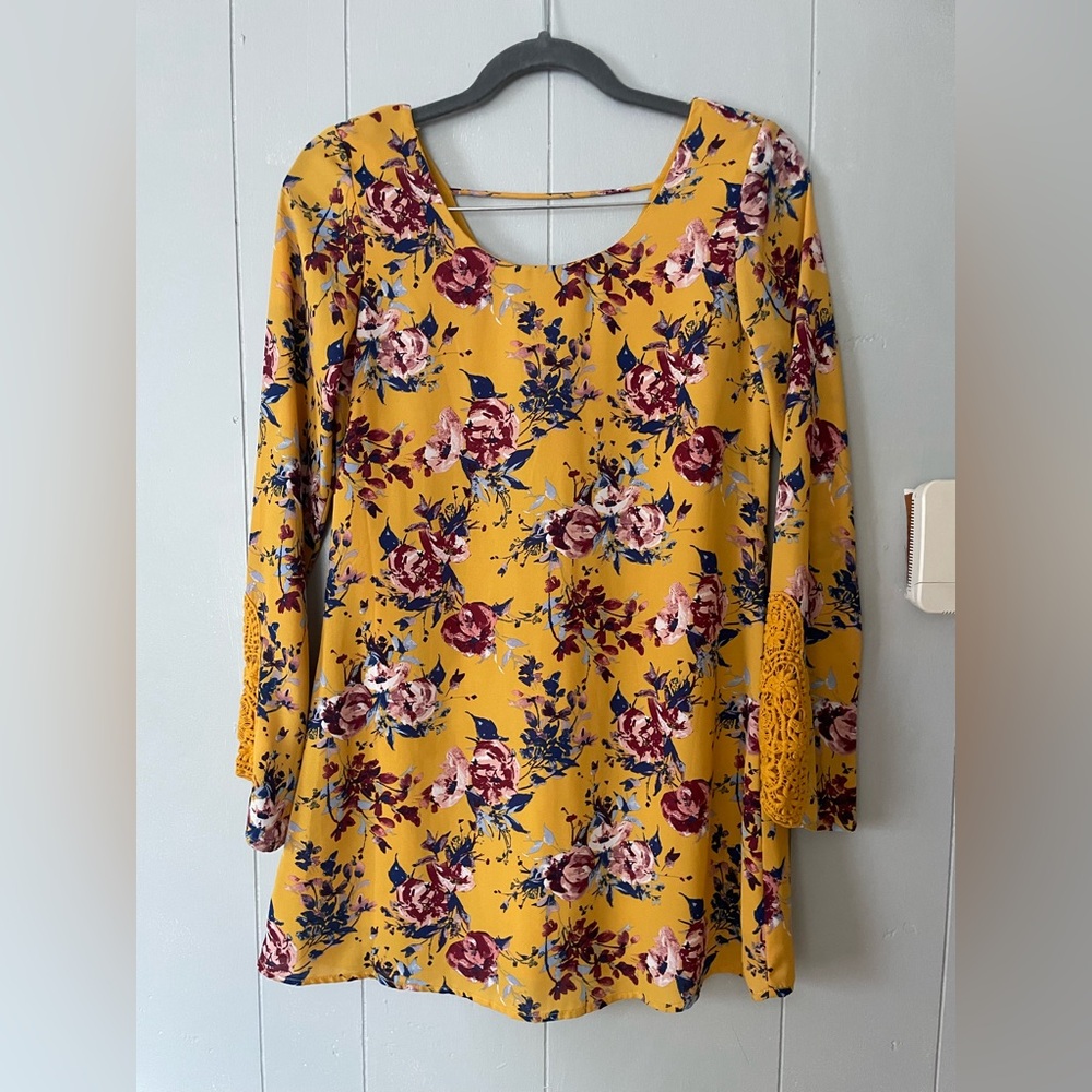 Speechless Yellow Floral Top with Lace Accents